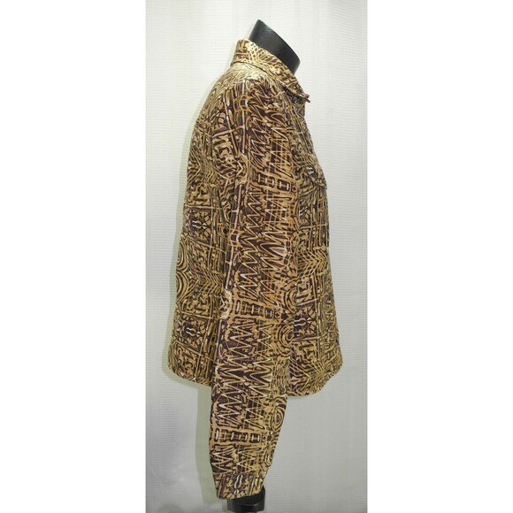 Transitions Gold Brown Print Silk Button-Front Lined Shirt Jacket - Women's M - Picture 3 of 7